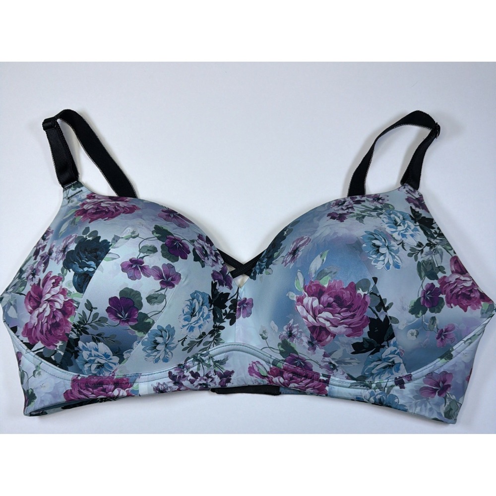 Torrid Dream Wire Free Push Up Bra 42DD Womens Back Close Wireless Blue Floral